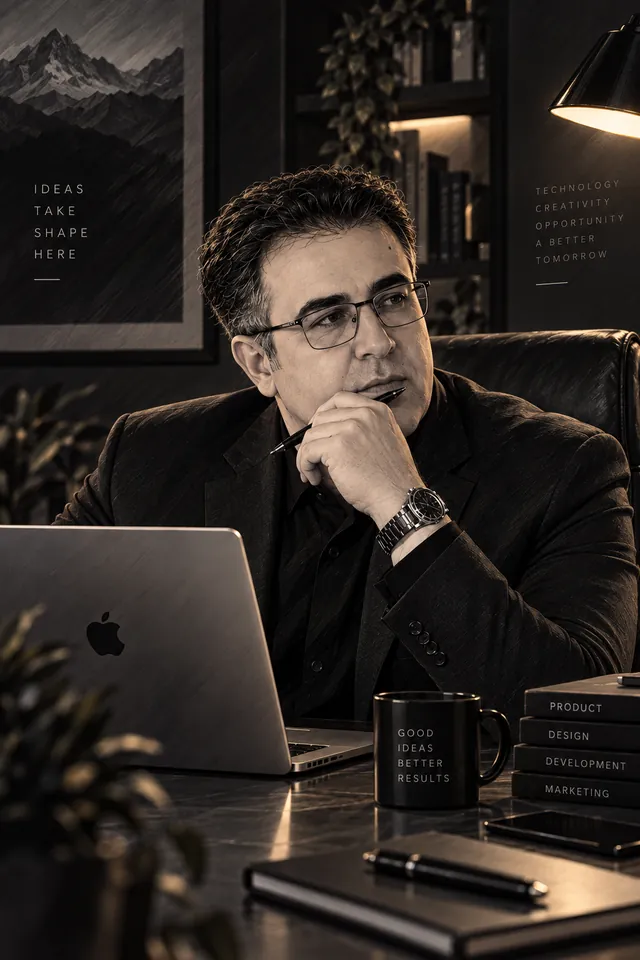 محمد پشت میز کار